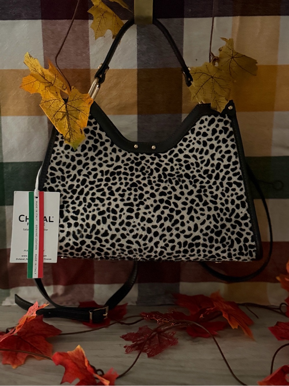 Cheval Chic Animal-Print Shoulder Bag in Brown and White Calf Hair Leather